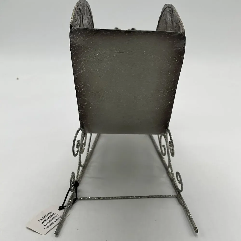 Pier 1 Santa’s Sleigh – Silver Tone Glitter Holiday Décor – 8x15, NWT